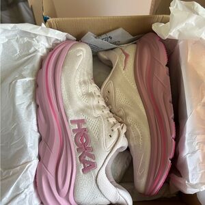 Hoka Women's Cream and Pink Athletic Shoes